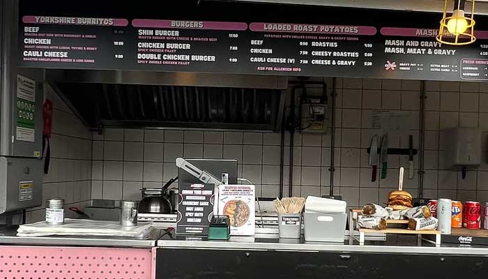 Yorkshire Burrito British street food stand located at Buck Street Market